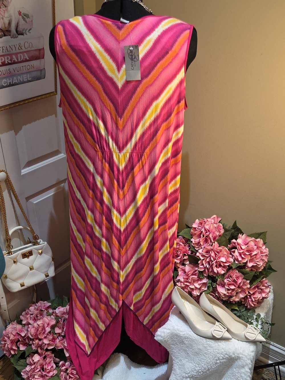 Nwt 4X Catherines Pink Chevron Sleeveless Maxi Dress with Keyhole No Pockets - Picture 10 of 16